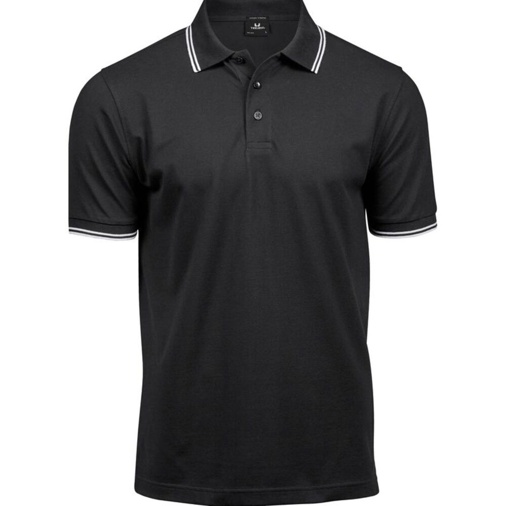 Tee Jays Mens Luxury Stripe Polo Shirt / Black/White